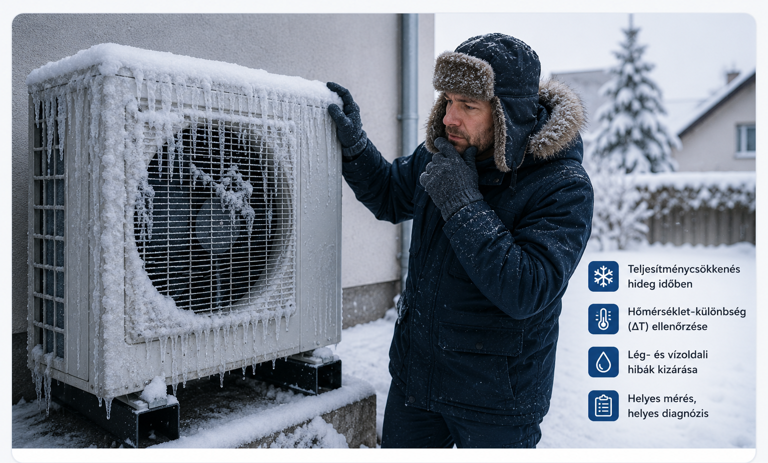 Szerelő beltéri egység melletti diagnosztikai mérést végez